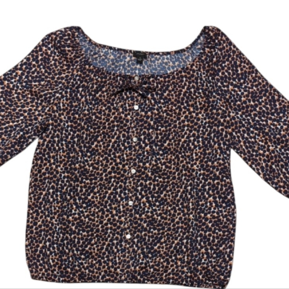 Ann Taylor Navy and Orange Patterned Blouse Size Small